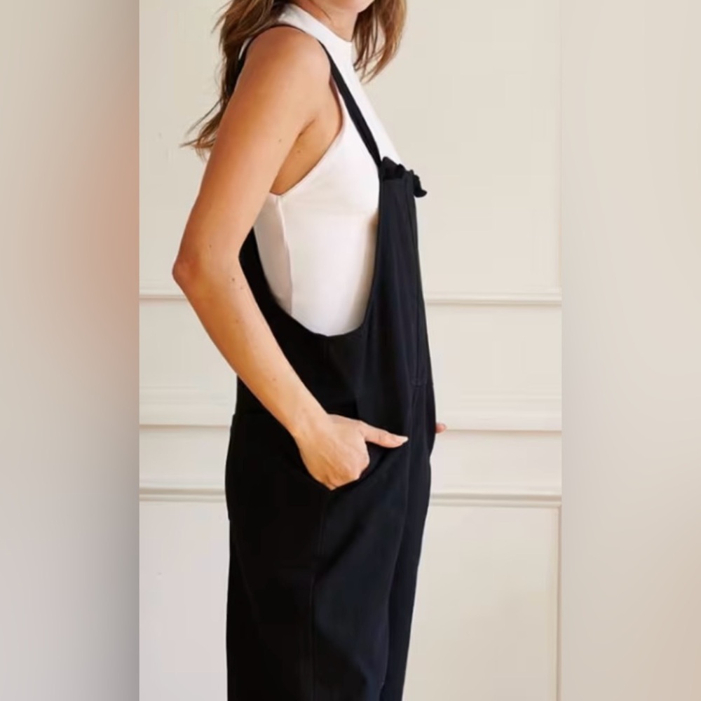 Casual Knotted Tie Strap Loosefit Denim Overalls